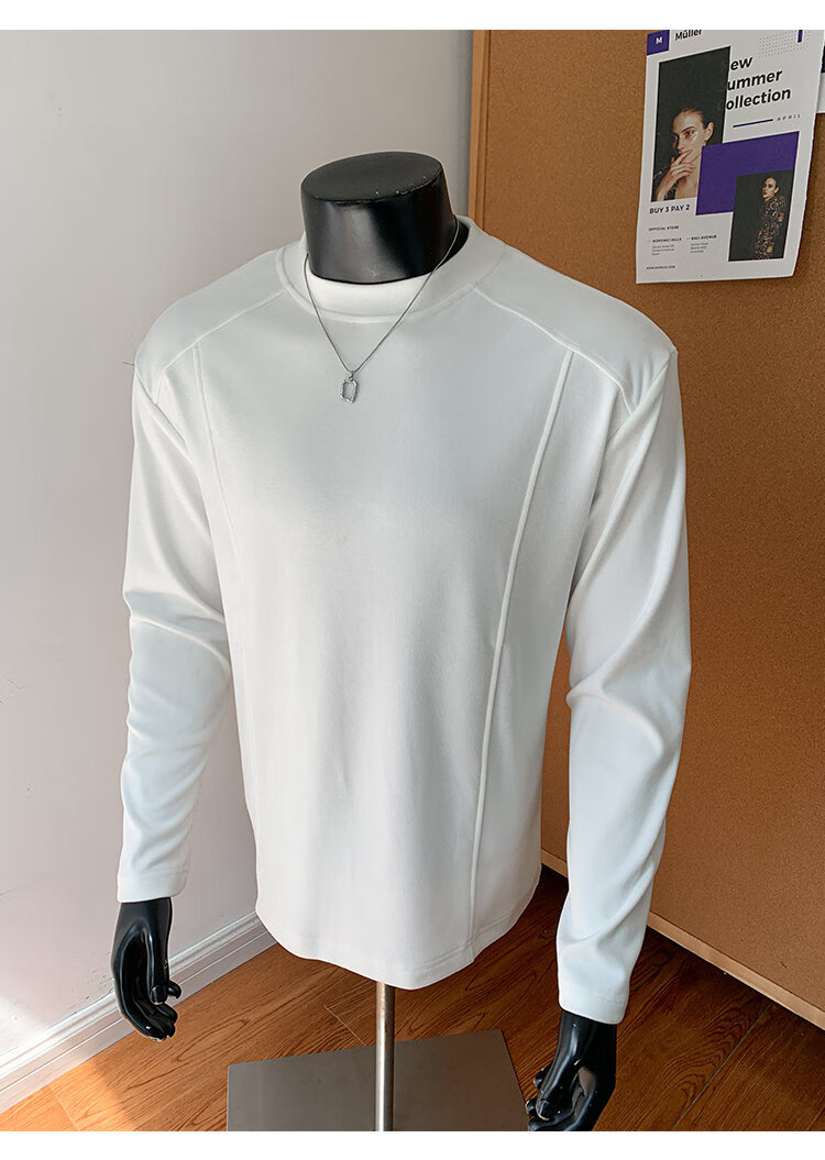 CLOR Patchwork Double-Sided Velvet Long Sleeve T-Shirt Men Spring Autumn Warm Pullover Crew Neck Base Layer CXT06 Black L 6