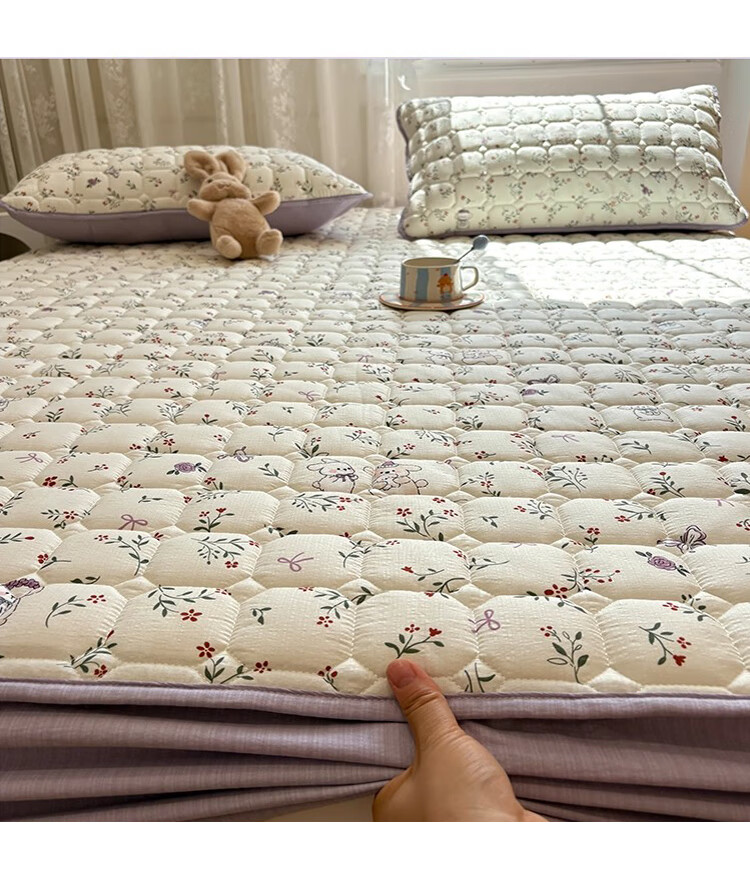 MUJI A-Class 100% Cotton Quilted Fitted Sheet Single Piece Pure Cotton Mattress Protector Cover 1.8x2m Bed 3