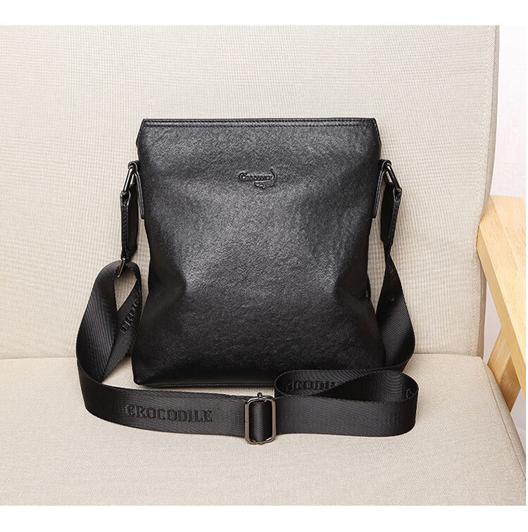 CROCODILE Top-Grain Leather Napa Texture Men's Business Vertical Shoulder Bag Crossbody Bag XT208 Black, Gift for Boyfriend 3