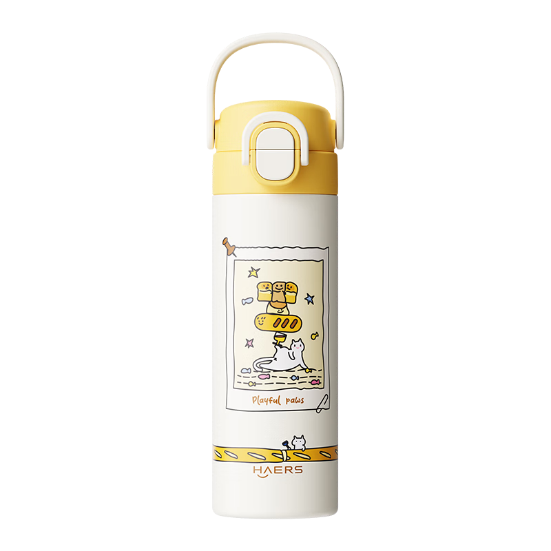 HAERS Kids Insulated Water Bottle Girls High-Quality 316L Stainless Steel Portable Straw Cup Cheese Custard 500ml