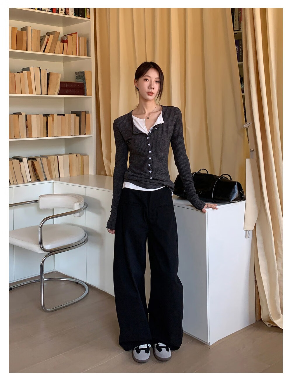 ICH MODE "Body Sculpting" Solid Color Loose Casual Pants 2026 New Versatile Curved Pants White M 8