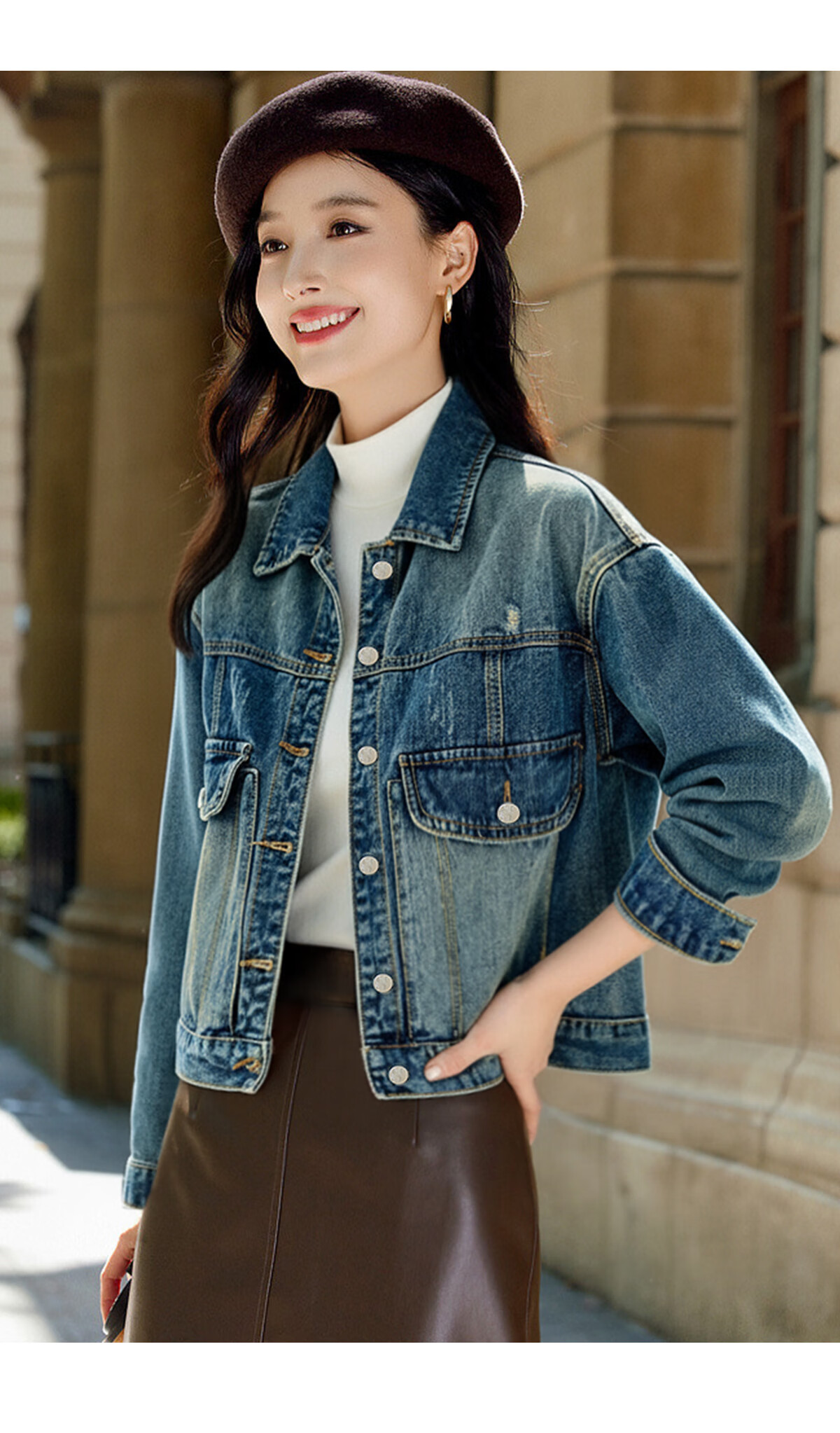 Chushen Spring Autumn Denim Short Jacket Women Turn-down Collar Pocket Vintage Niche Versatile Fashion Top S143U5005 10