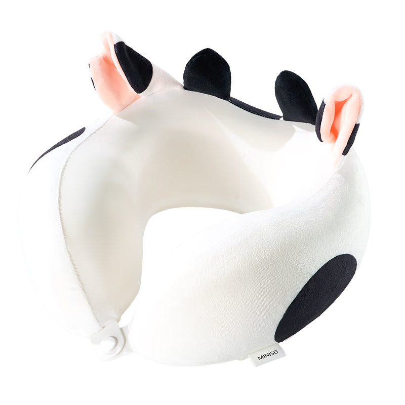 MINISO Cow Pattern Cooling U-Shaped Memory Foam Neck Pillow for Office Classroom Nap Airplane Travel Birthday Gift