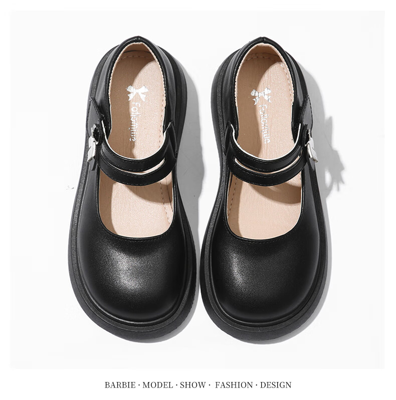 Guniya Girls Children's Leather Shoes Square Toe Breathable Soft Sole School Performance Shoes Black Matte Size 30 13