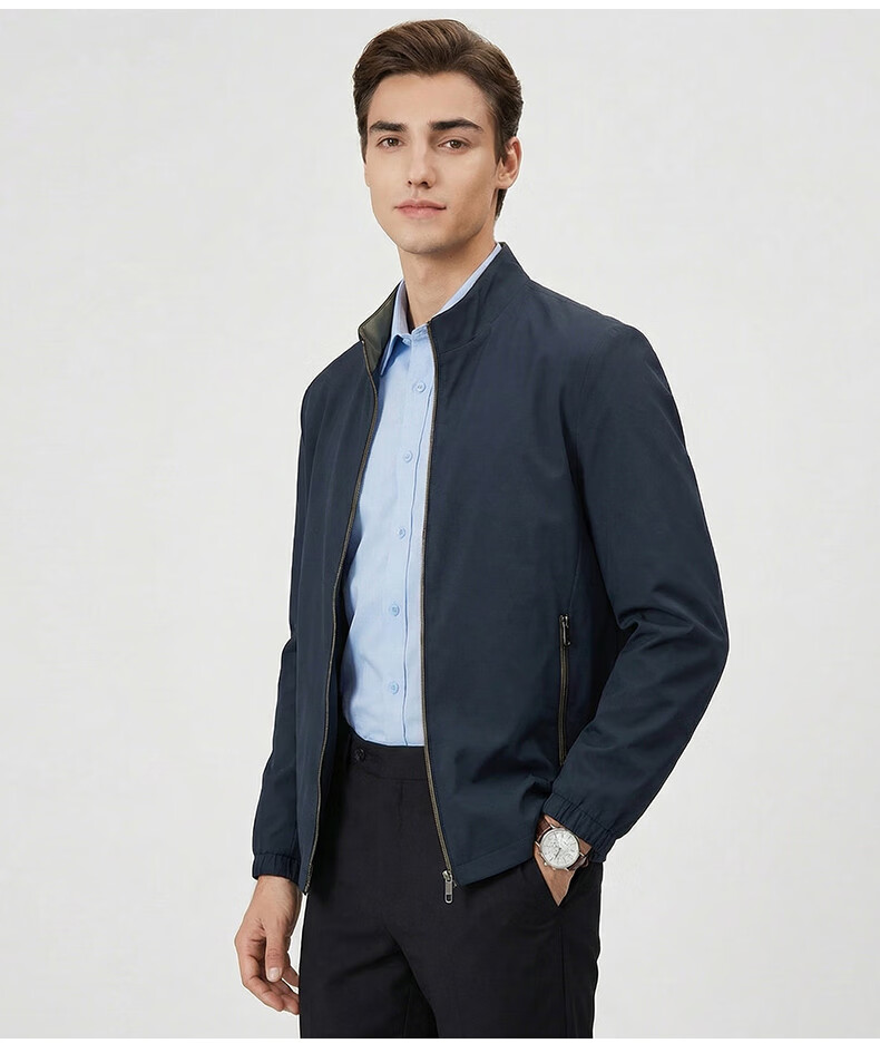 Romon Men's Jacket Casual Business Solid Color Workwear Coat Spring Autumn Stand Collar Dad Style Outerwear 8