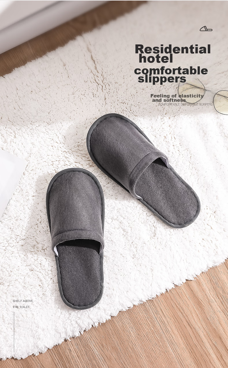 Etravel Disposable Slippers, Guest Slippers, 10 Pairs, Hotel Non-Slip Slippers, Thickened Travel Slippers, Fleece-Lined, 43 Gray 3