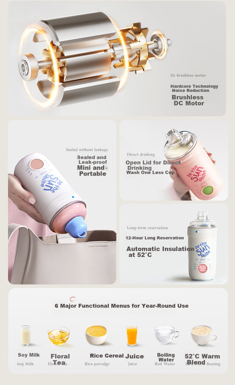 BLAUPUNKT Soy Milk Maker, Home Mini Blender, Fully Automatic, No Cooking Required, Small Portable Soy Milk Machine, Single Serving, Auto-Warming Juicer Cup, Direct Drinking MJ01 2