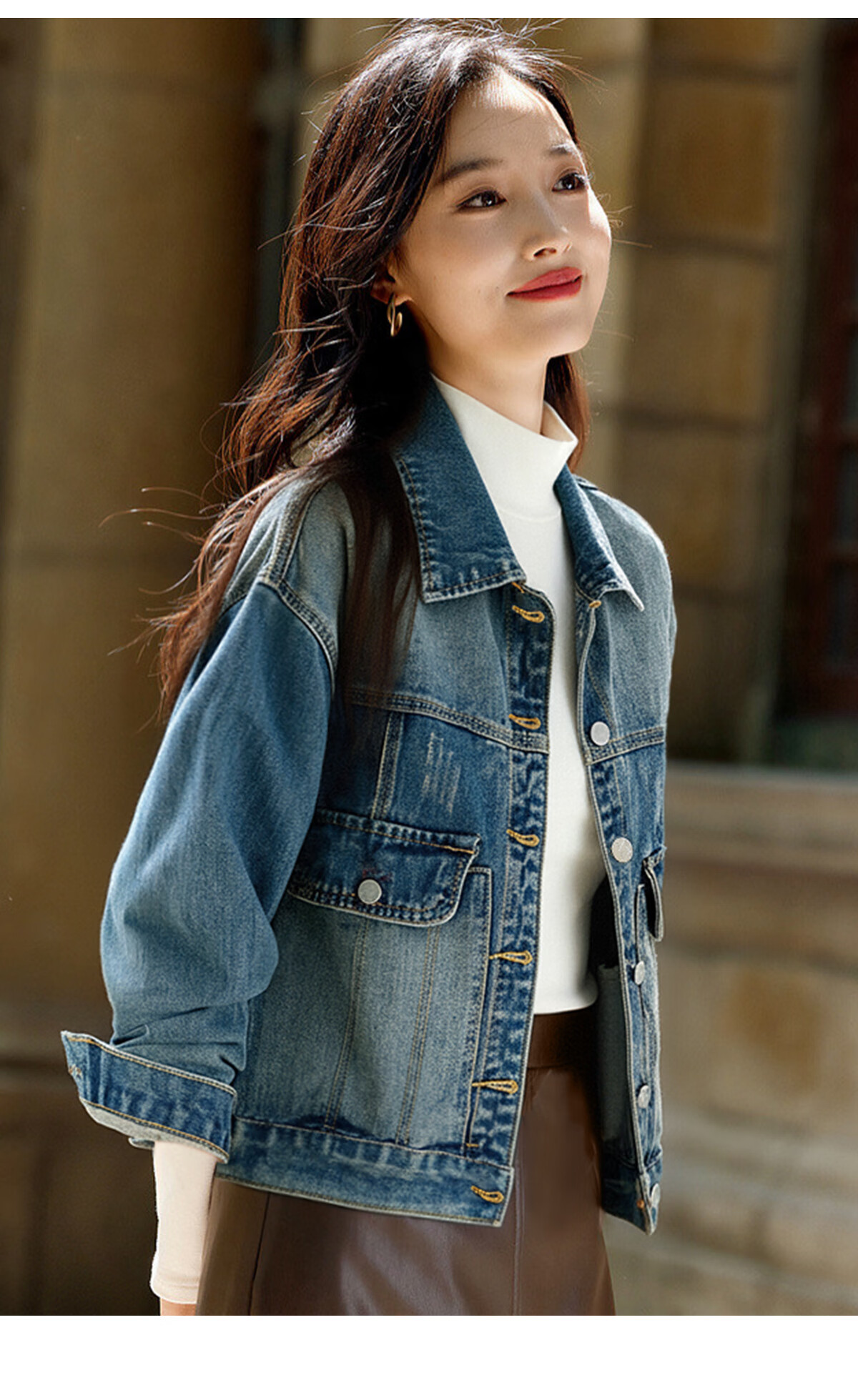 Chushen Spring Autumn Denim Short Jacket Women Turn-down Collar Pocket Vintage Niche Versatile Fashion Top S143U5005 11