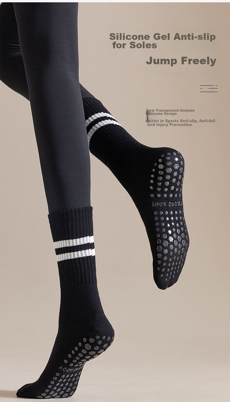XUEXIMAN Yoga Socks for Women, Mid-Calf Cotton Socks, Spring And Autumn Season, Pilates Fitness Dance Professional Non-Slip Short Sports Floor Socks 5