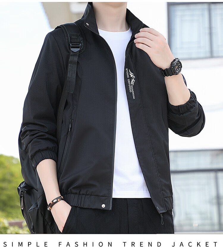 TUCANO Men's Spring Autumn Stand Collar Windproof Solid Color Casual Fashion Versatile Jacket Dark Gray L 11