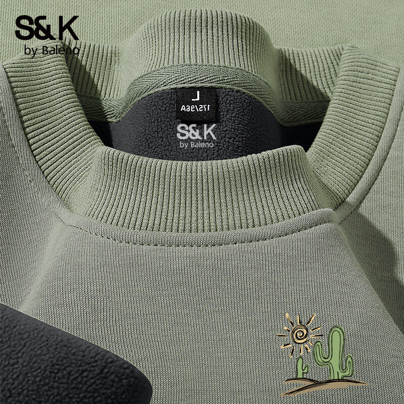 Baleno S&K Series Alizhong Fleece Lined Men's Sweatshirt Winter Casual Trendy Crew Neck Thick Warm Base Layer Top 6