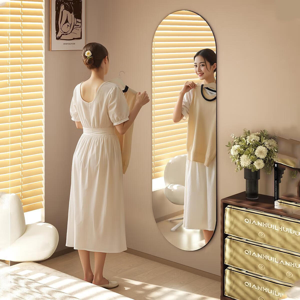 Xiaojiangcai Full-Length Wall-Mounted Dressing Mirror Self-Adhesive No-Drill Bedroom Dormitory Mirror 30x120cm