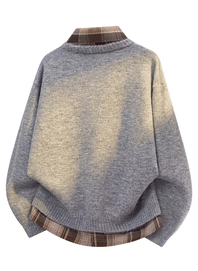 :CHOCOOLATE Men's Spring and Autumn New Fake Two-Piece Knit Sweater Jacket Loose Fit Long Sleeve Sweater Brown Camel 3XL 14