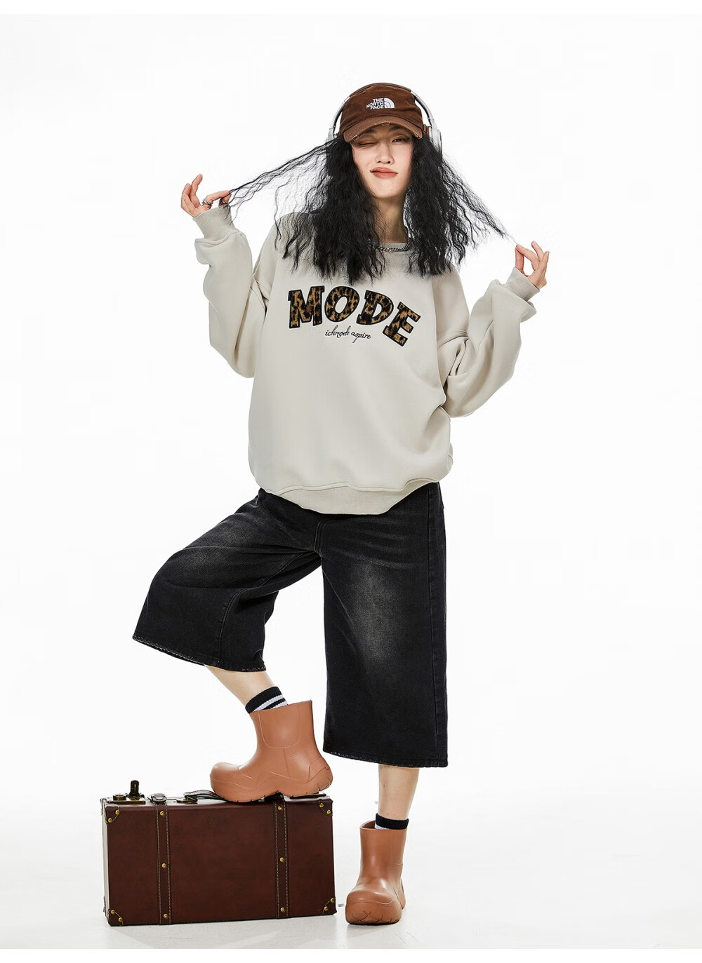 ICH MODE American Style Gray Crewneck Sweatshirt Women 2026 Spring New Loose Casual Jacket Top Light Gray S 24