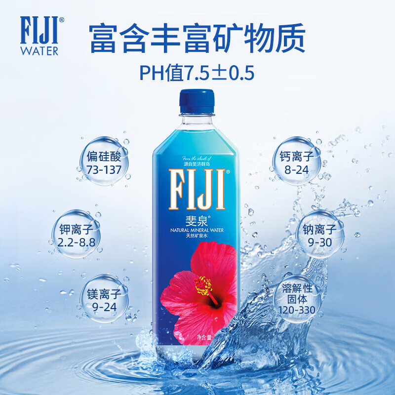 斐泉（fiji）天然矿泉水1L*12瓶整箱 斐济原装进口 【高端 正品行货】会议用水