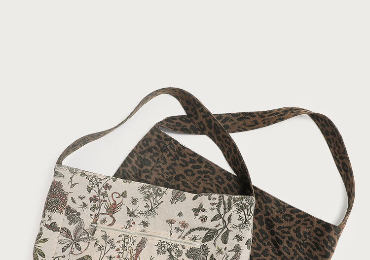Miaodi Relaxed Lazy Style Leopard Print Large Capacity Double-Sided Shoulder Commuter Canvas Tote Bag Women's Underarm Hobo Bag 29