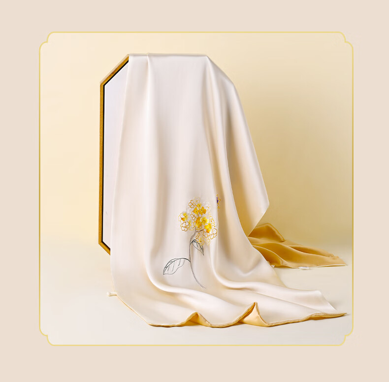 Hangsilk Road Pure Silk Mulberry Silk Scarf [Intangible Cultural Heritage Su Embroidery Pankou] Gift for Elders and Mothers Birthday Women's Day Gold Thread 5