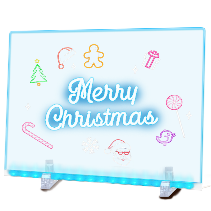 AUCS 20x30cm Night Market Electronic Fluorescent Board Drawing Board Advertising Board Hanging Acrylic LED Light-up Letter Sign Rechargeable Commercial Outdoor Handwritten Fluorescent Screen