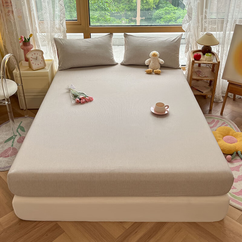 MUJI A-Class Autumn Winter Pure Cotton Fitted Sheet Single Piece 100% Cotton 1.5m Bed Cover Protective Thickened Bedspread 150x200cm