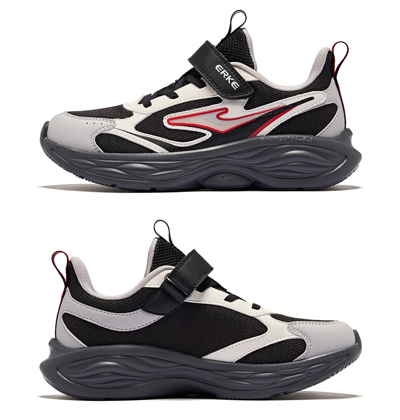 ERKE Kids Unisex Sports Shoes Children's Mesh Basic Running Shoes Microcrystal White/Black/Gravel Gray Size 38 37