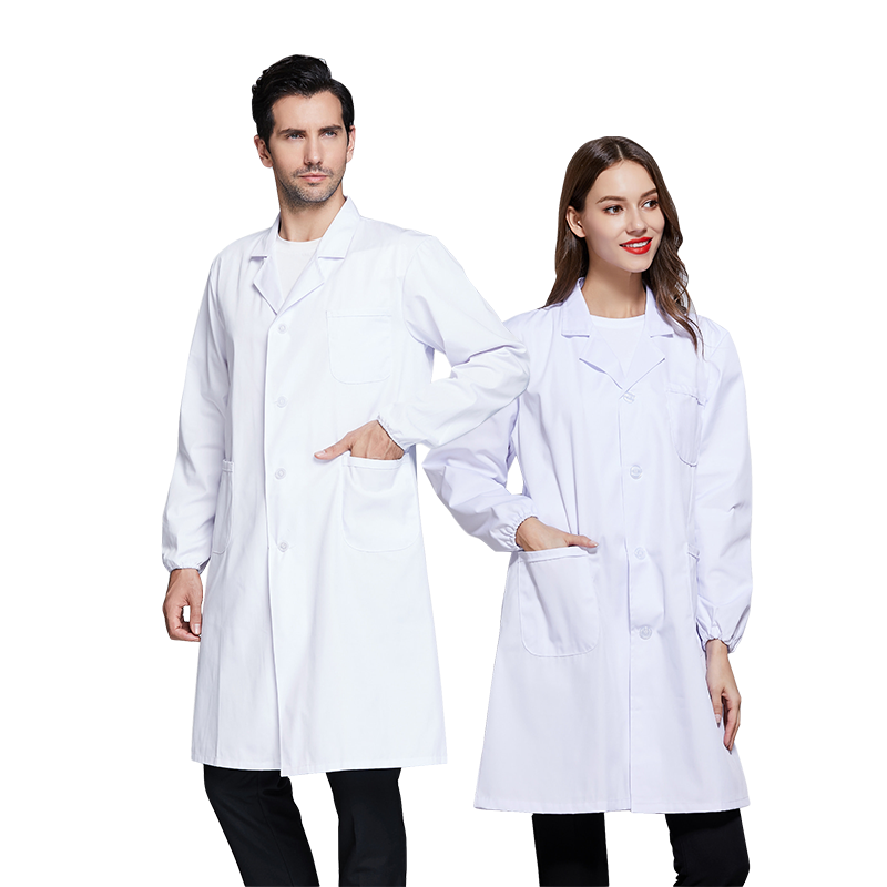 LABORS TZ012 White Lab Coat Laboratory Workwear Chemistry Lab Pharmacy Female M Elastic Cuffs Customizable