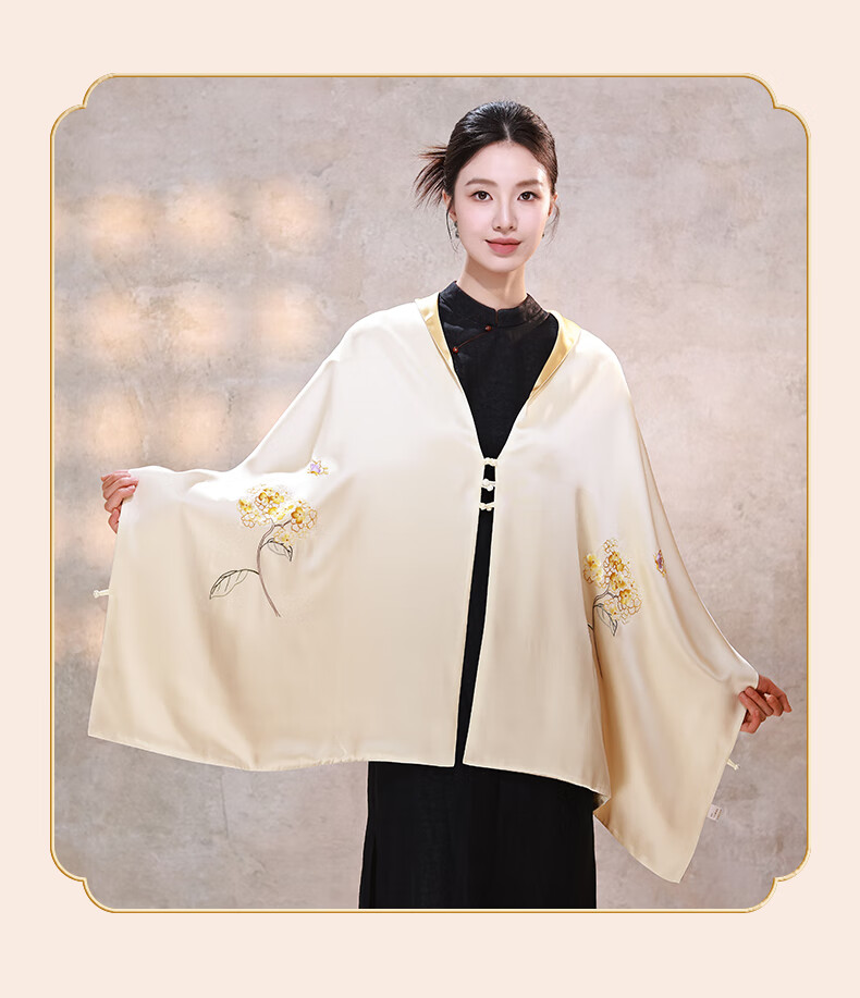 Hangsilk Road Pure Silk Mulberry Silk Scarf [Intangible Cultural Heritage Su Embroidery Pankou] Gift for Elders and Mothers Birthday Women's Day Gold Thread 11