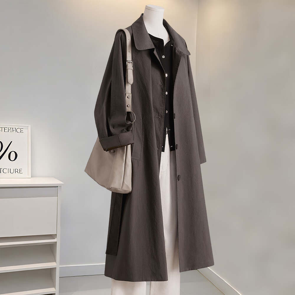 Taichi Mid-Length Vintage Trench Coat Women 2025 Autumn New Lapel Loose British Style Petite Jacket