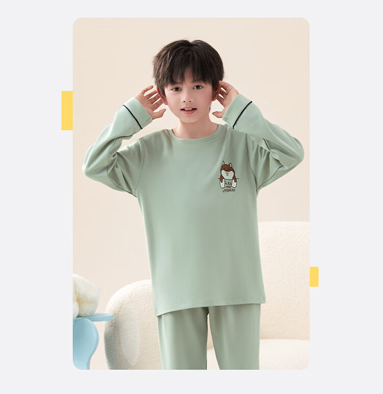 Hodo Boys' A-Class Spring and Summer Pure Cotton Long Sleeve Pajama Set Cute Cartoon Children's Homewear for Older Boys 3