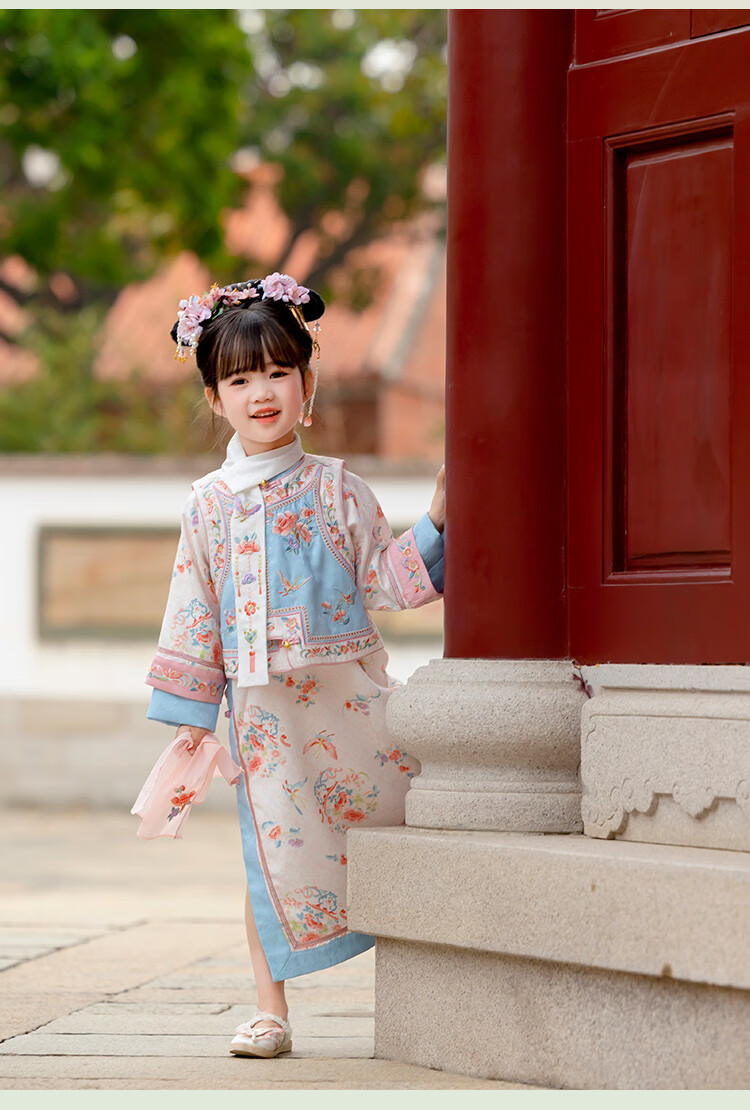 Menghu Zhienyi Hanfu Girls' Dress, Spring And Autumn 2026 Qipao, Two-Piece Set for Girls' Outfit, Ancient Costume Performance Wear, Pink, Size 100 26