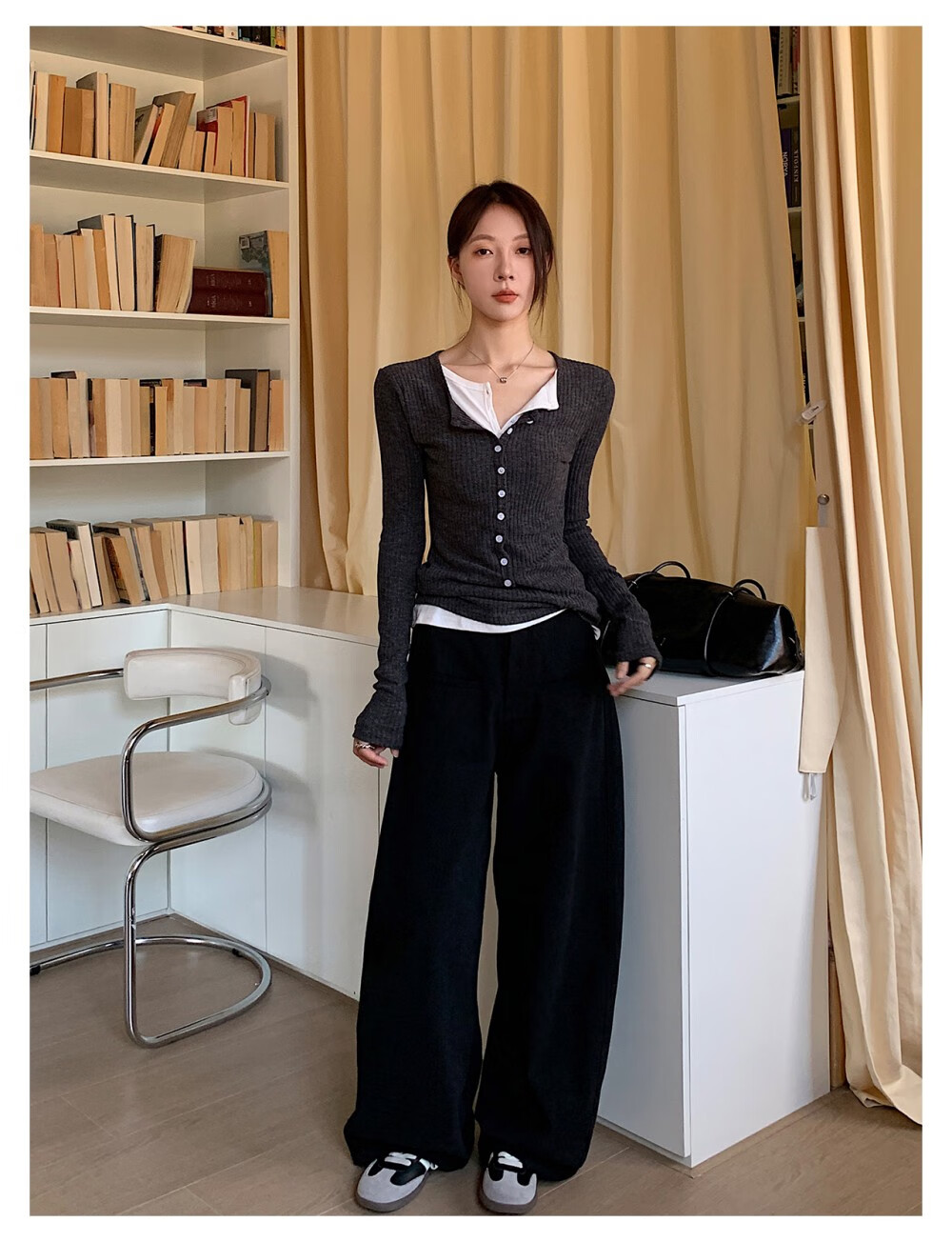 ICH MODE "Body Sculpting" Solid Color Loose Casual Pants 2026 New Versatile Curved Pants White M 10