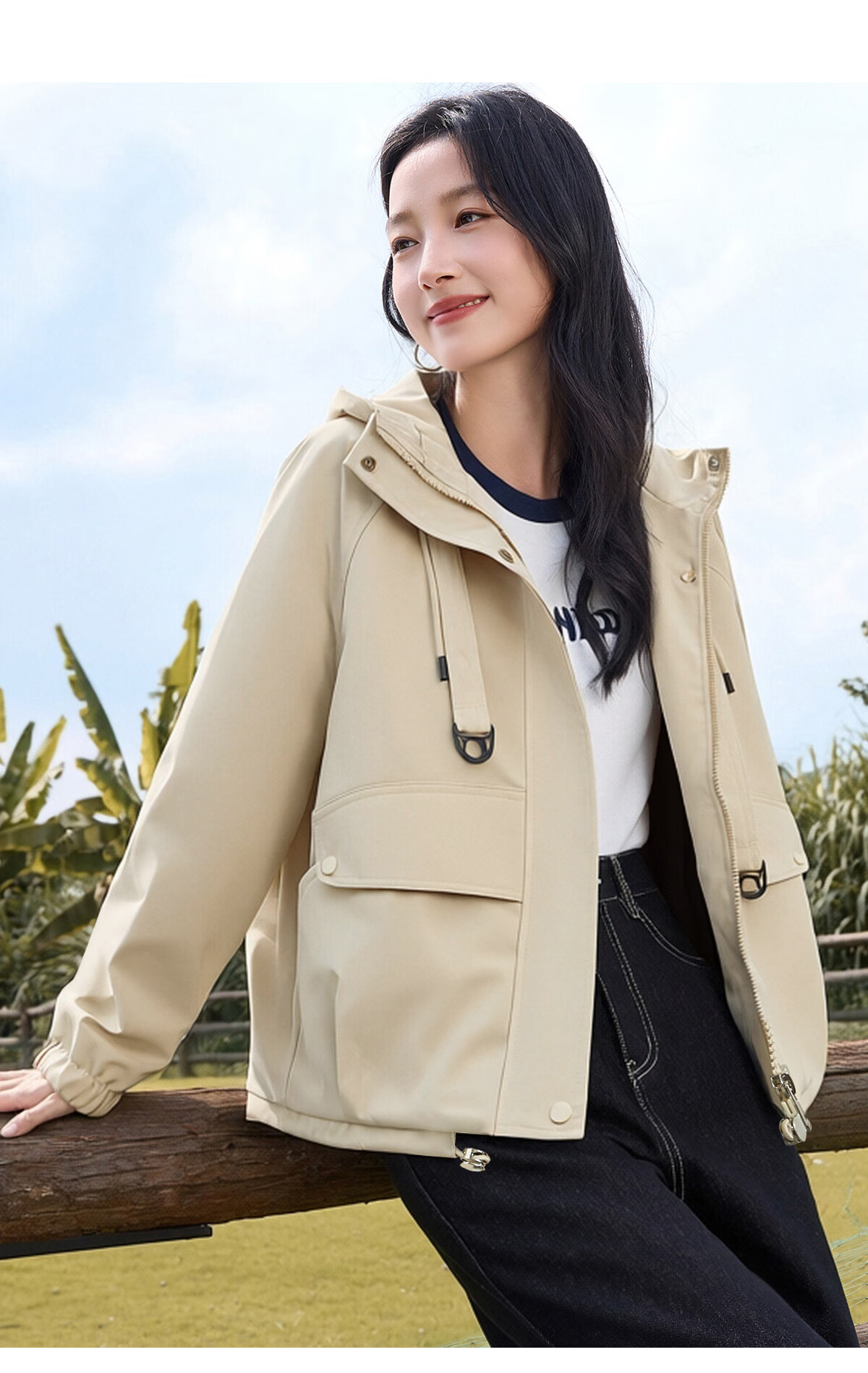 Chushen Spring and Autumn Short Jacket for Women with Hood, Exquisite Pocket Design, Versatile Loose Casual Top Coat S143U2011 31