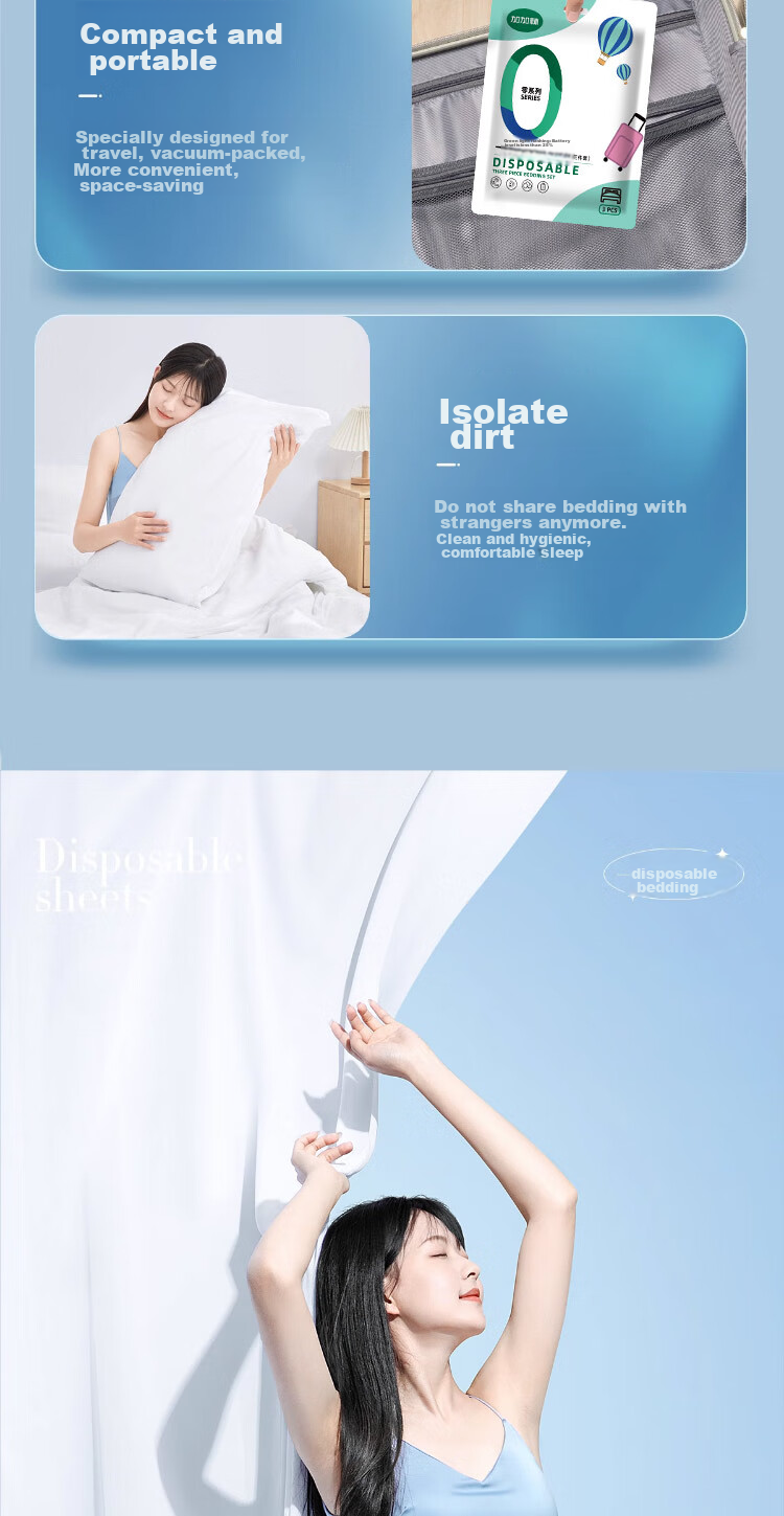 JAJALIN Disposable Four-Piece Bedding Set Including Bed Sheet, Duvet Cover, Pillowcases, Travel Hygiene Sleeping Bag, Hotel Bedding Supplies 5