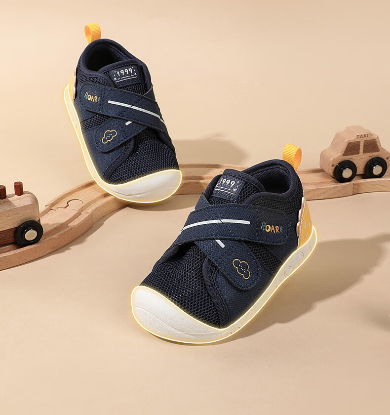 DR·KONG Toddler Early Walking Shoes Spring Boys Soft Sole Comfortable Kids Shoes 2B13A1005CM Navy/Yellow Size 19 2