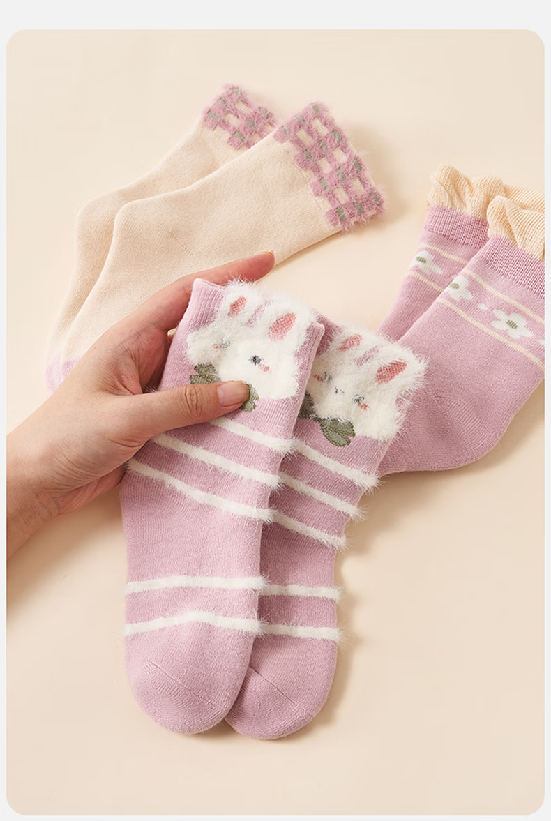 Mianqixiong Girls' Winter Thickened Fleece Lined Terry Socks Children's Autumn and Winter Long Staple Cotton Knee-High Seamless Warm Socks 2