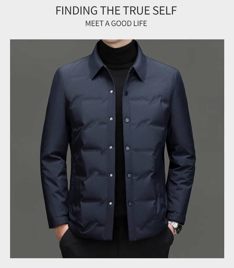 Pierre Cardin Men's Winter Down Jacket Business Lapel Windproof Warm Down Coat Casual Outerwear Dark Blue XL 8