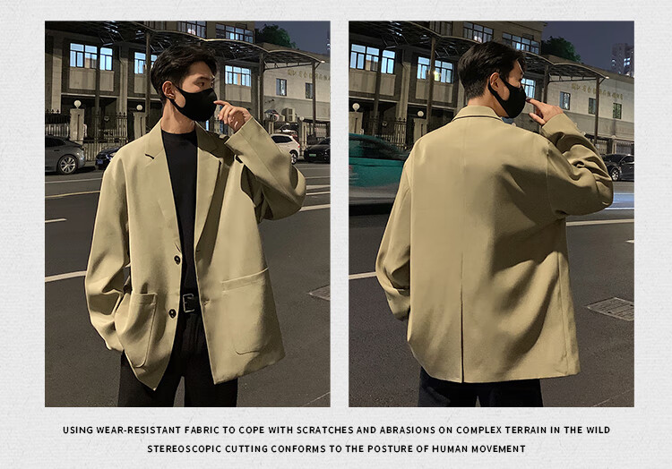Dingfengbaoluo Solid Color Casual Blazer Autumn Jacket Men's High-End Stylish Suit Fashion Top EX03 Black XL 15