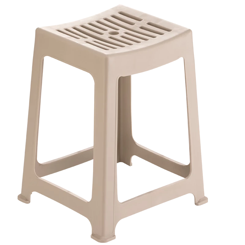 CHAHUA Plastic Stool Household Chair Striped High Square Stool Bench 46.6cm Beige 4-Pack