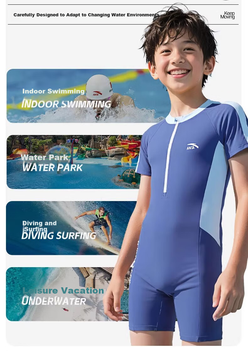 ANTA Children's Swimsuit for Boys And Girls, 2025 New Style One-Piece Square-Leg Swimwear, Kids' Hot Spring Beach Sun Protection Quick-Dry Swimwear 5