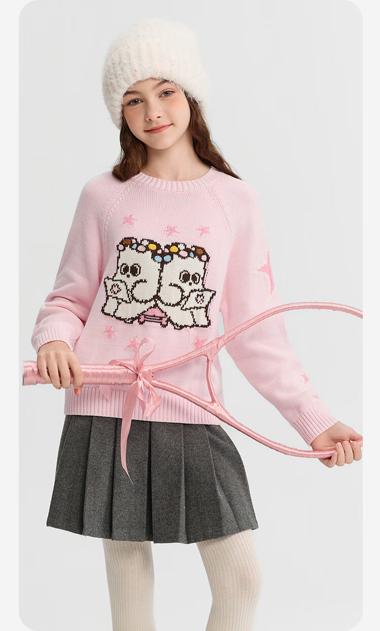 Balabala Girls' Knit Sweater Children's Winter Sweater [Naipupu IP Mall Same Style] Sweet Warm Knitwear 7