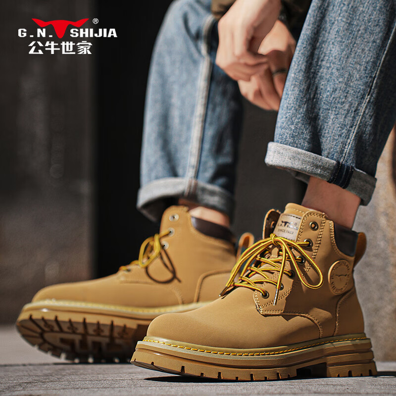G.N.Shi Jia [Zhang Ruoyun Same Style] Men's Martin Boots Autumn Winter New Couple High-top Yellow Boots Outdoor Non-slip Work Shoes