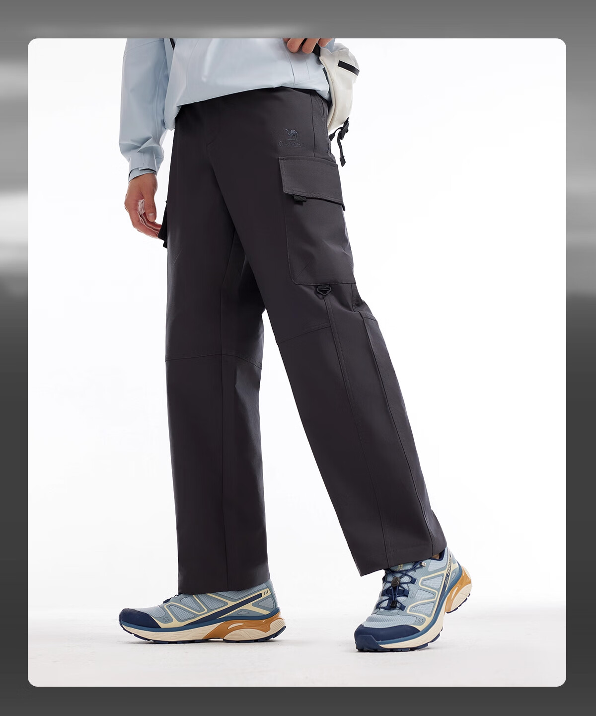 CAMEL Outdoor Softshell Pants for Men Autumn Winter Windproof Water-Repellent Scratch-Resistant Durable Work Hiking Trousers (Wang Junkai Edition) 1