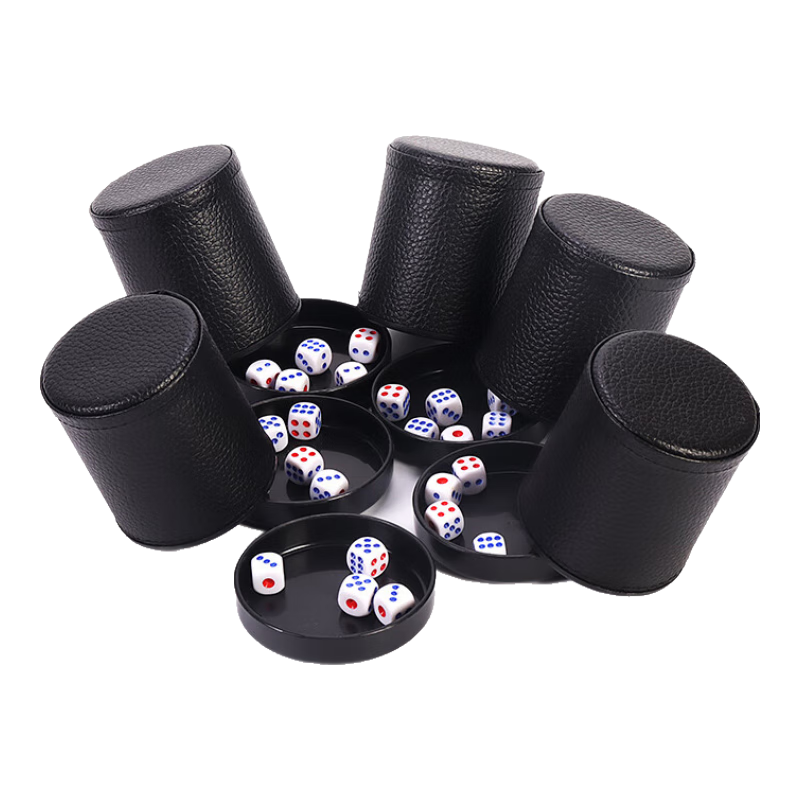 Shenglv Leather Dice Set with Base, Includes 5 Dice, 30 Dice Pieces, Shaker Cup, Colorful Cup, And Sieve Cup