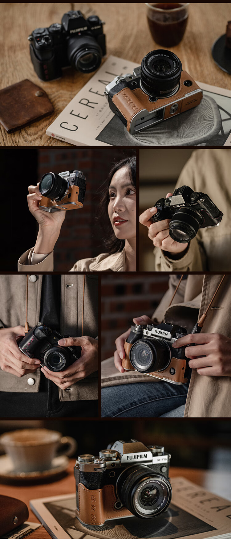 PGYTECH Fuji X100VI Camera Case Vintage Cowhide Leather Camera Bag Retro Artistic Mirrorless Leather Shell Genuine Leather Protective Case Metal Base Camera Inner Liner Protective Case Midnight Black 10