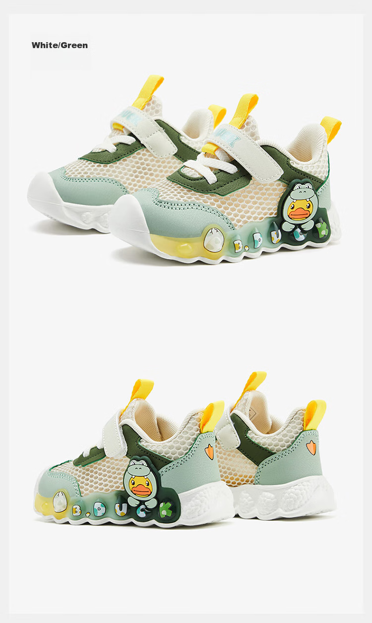 B.Duck Children's Walking Shoes, Boys And Girls Light-Up Shoes, Summer Breathable Mesh Sneakers, 3957 Blue And White, Size 30 10