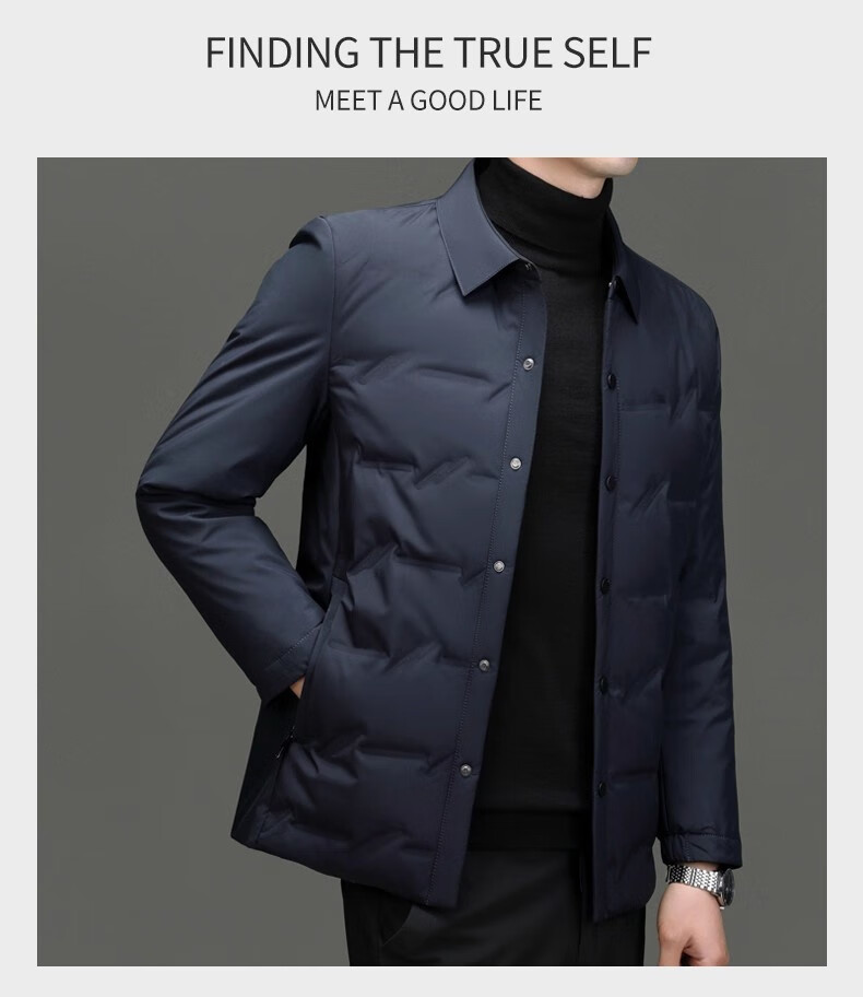 Pierre Cardin Men's Winter Down Jacket Business Lapel Windproof Warm Down Coat Casual Outerwear Dark Blue XL 11