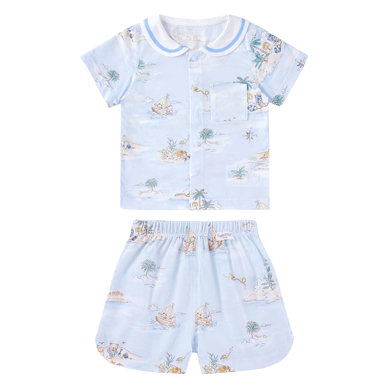 PurCotton Baby Clothes Children's Summer Outfit, Boys And Girls Separate Short-Sleeve Set, for Ages 1-3, Sweat-Absorbing Toddler Clothing