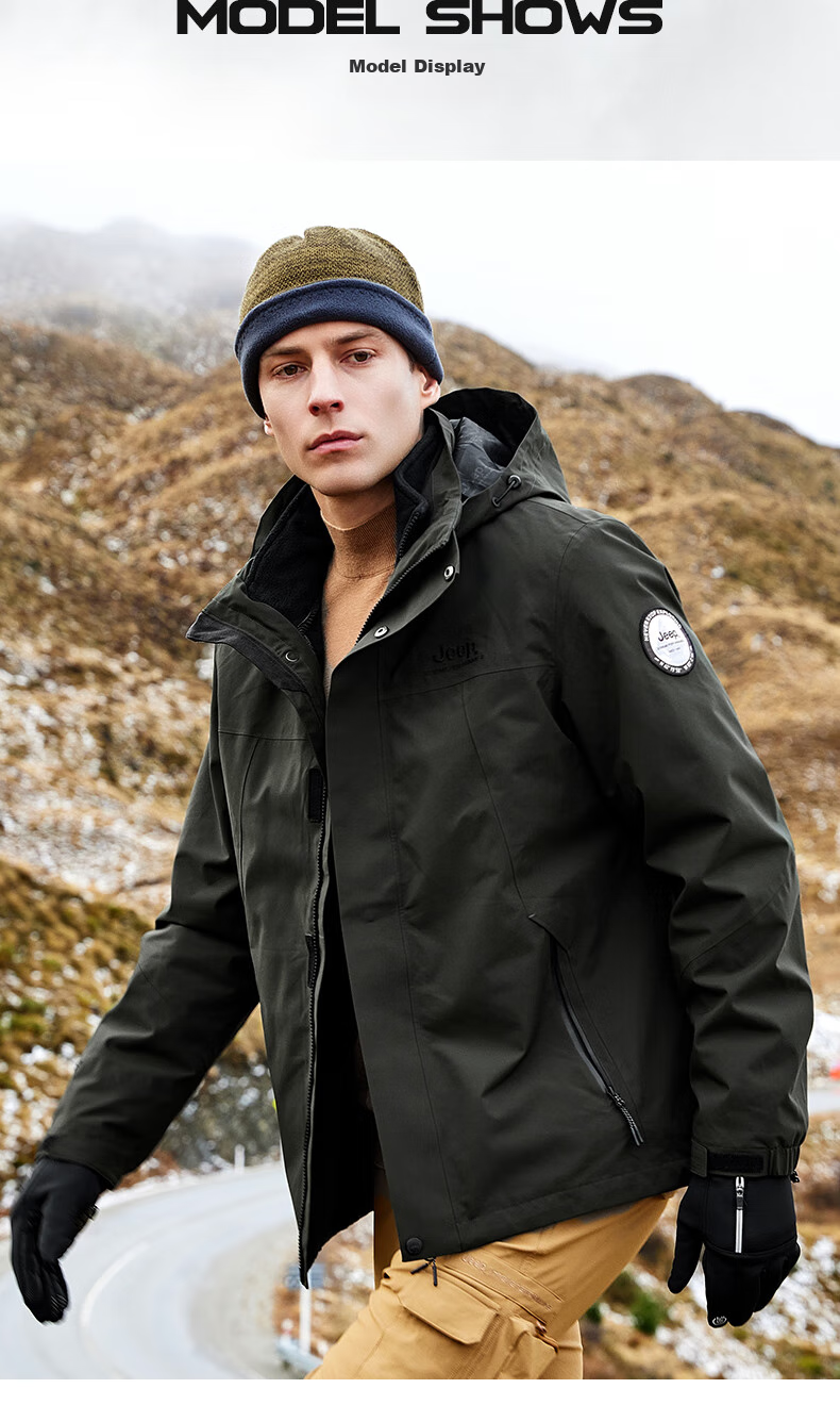 Jeep Men's Three-In Jacket, Outdoor Windproof And Waterproof, Detachable Fleece, Mountaineering Coat, 081 Brand, Black, Size M 10