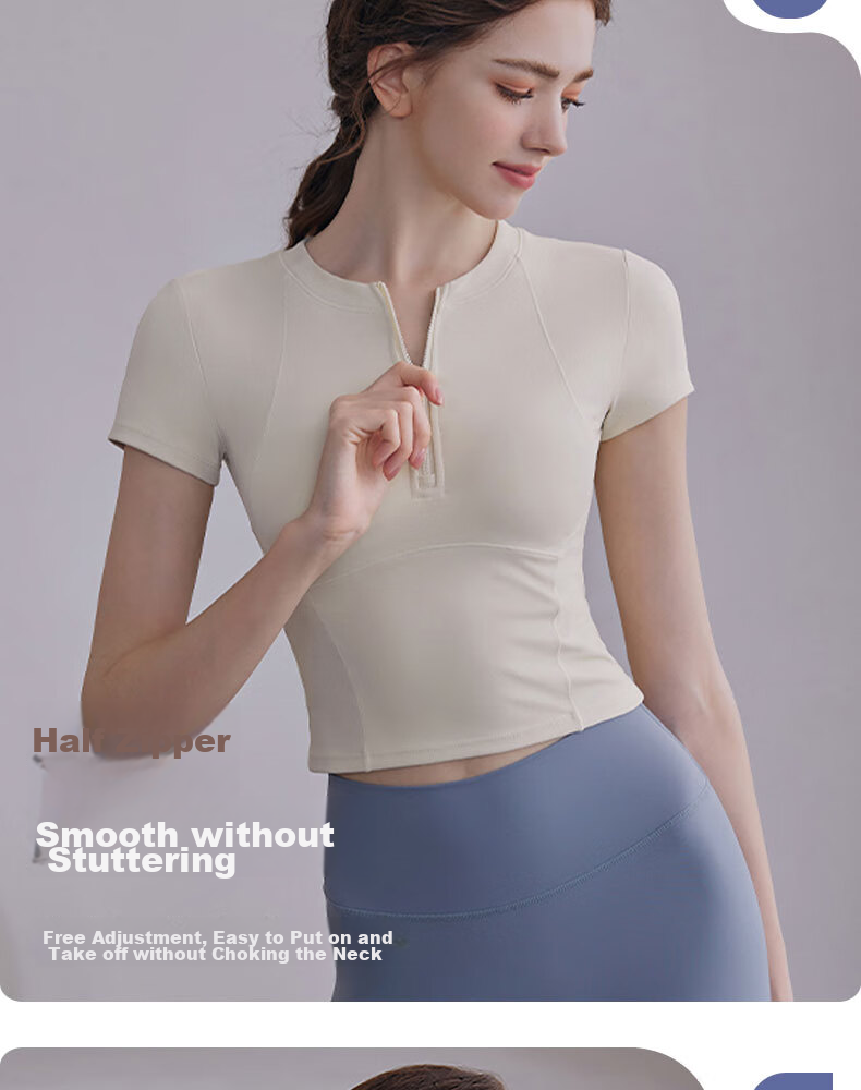 XUEXIMAN Yoga Top for Women with Chest Pads, Half-Zip Sports Quick-Dry T-Shirt Short Sleeve Professional Running Fitness Wear Summer 5