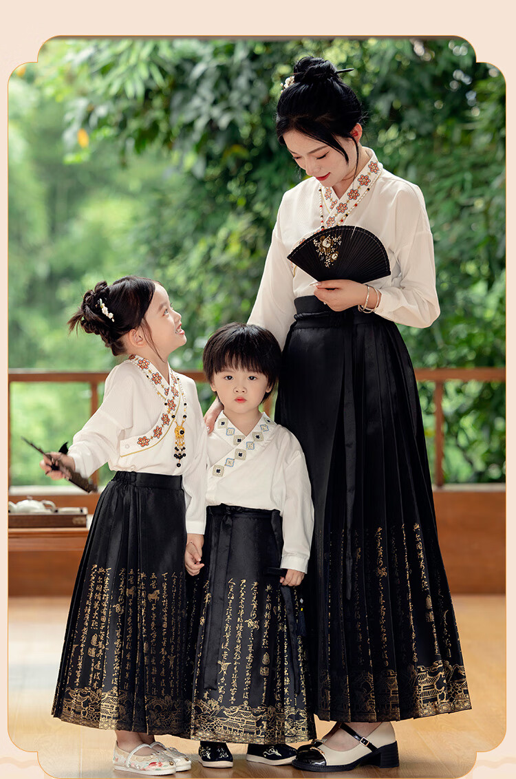 Menghu Will Drink Wine, Boys And Girls Know The Design of Horse-Face Skirt Spring And Autumn Style Children's Chinese-Style Black Horse-Face Skirt 130 1