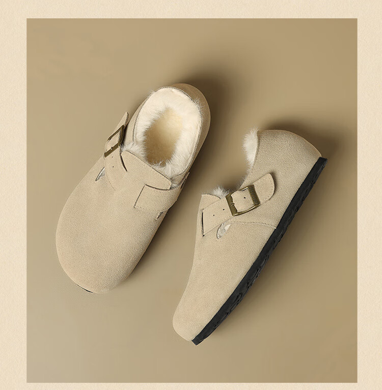 ZHR Birkenstock Women's Fleece-Lined Warm Retro Loafers Casual Slip-On Shoes JQ07B Dark Khaki Size 38 7